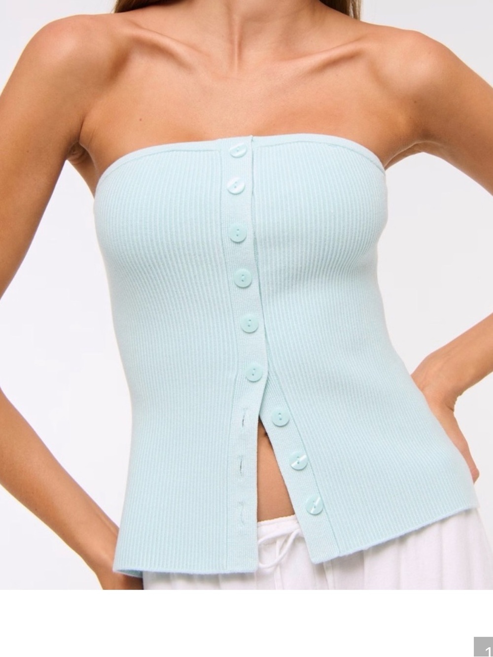 Abercrombie & Fitch Light Aqua Ribbed Strapless Button-Front Camisole